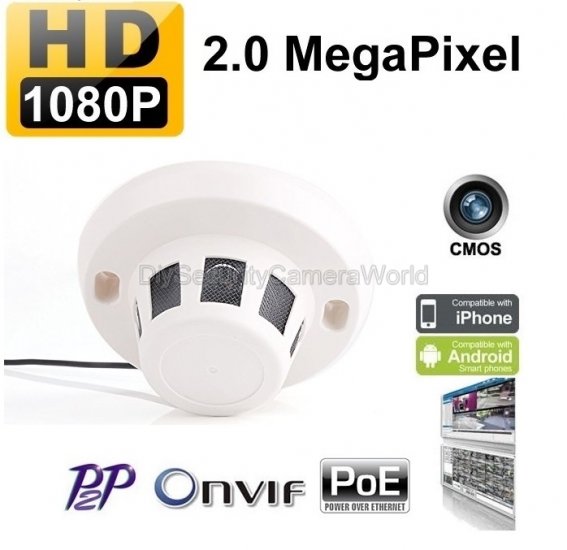(image for) 1080P 2MP Indoor Security Smoke Detector Style IP Camera PoE - Click Image to Close
