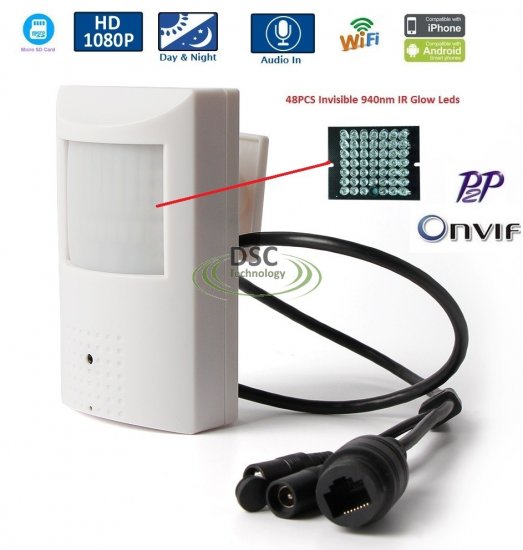 (image for) Onvif wireless IP PIR Style Camera, IR,Audio, SD Card Slot,12VDC - Click Image to Close