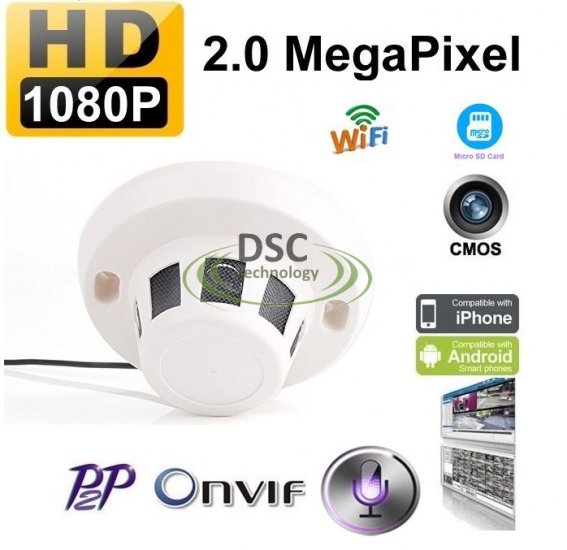 (image for) Onvif wireless Smoke Style Camera, Audio, SD Card Slot,12VDC - Click Image to Close
