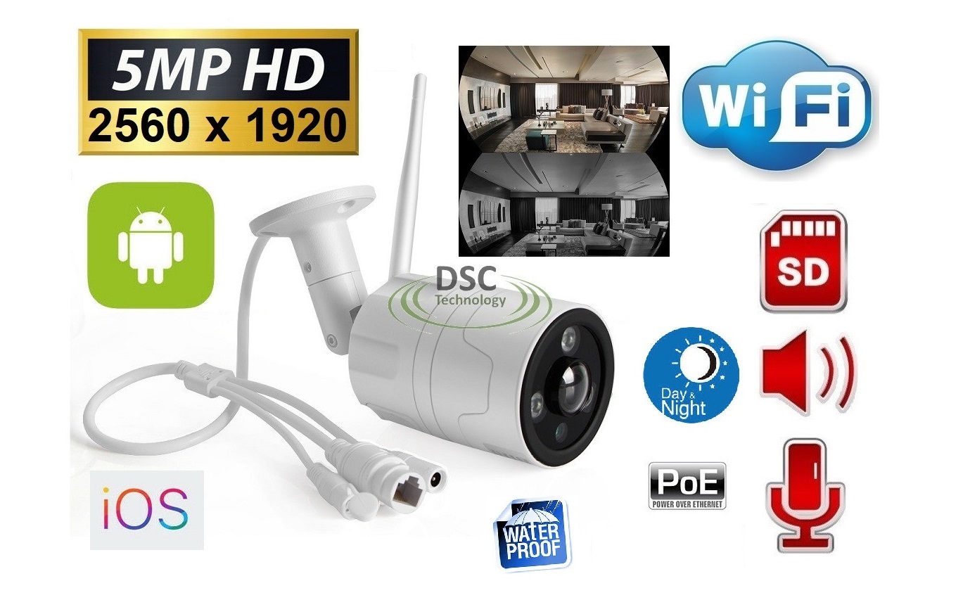 HD 5.0MP Bullet IP Camera WiFi Wireless Security CCTV Camera Fisheye Lens 180 Degrees View IR 20M Outdoor P2P APP CamHi (image for) HD 5.0MP Bullet IP Camera WiFi Wireless Security CCTV Camera Fisheye Lens 180 Degrees View IR 20M Outdoor P2P APP CamHi