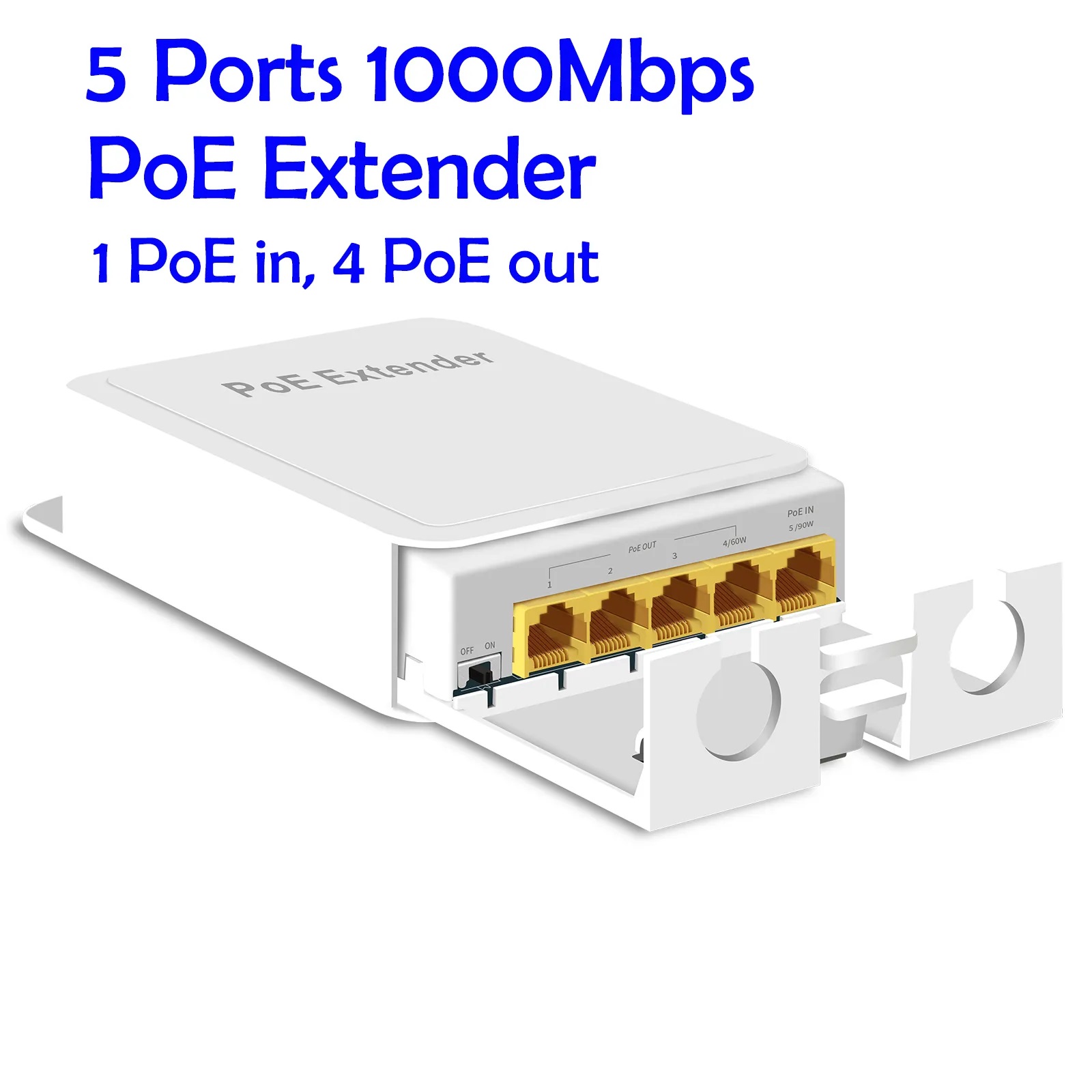 5 Port Gigabit PoE Passthrough Switch Outdoor Ethernet Extender Up to 100m/330ft (image for) 5 Port Gigabit PoE Passthrough Switch Outdoor Ethernet Extender Up to 100m/330ft