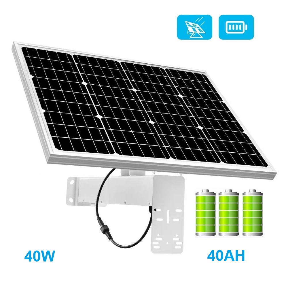 40W Solar Panel Kit with 40A Battery, 12VDC 2.5A Output for Security Camera/4G/Wifi Camera (image for) 40W Solar Panel Kit with 40A Battery, 12VDC 2.5A Output for Security Camera/4G/Wifi Camera