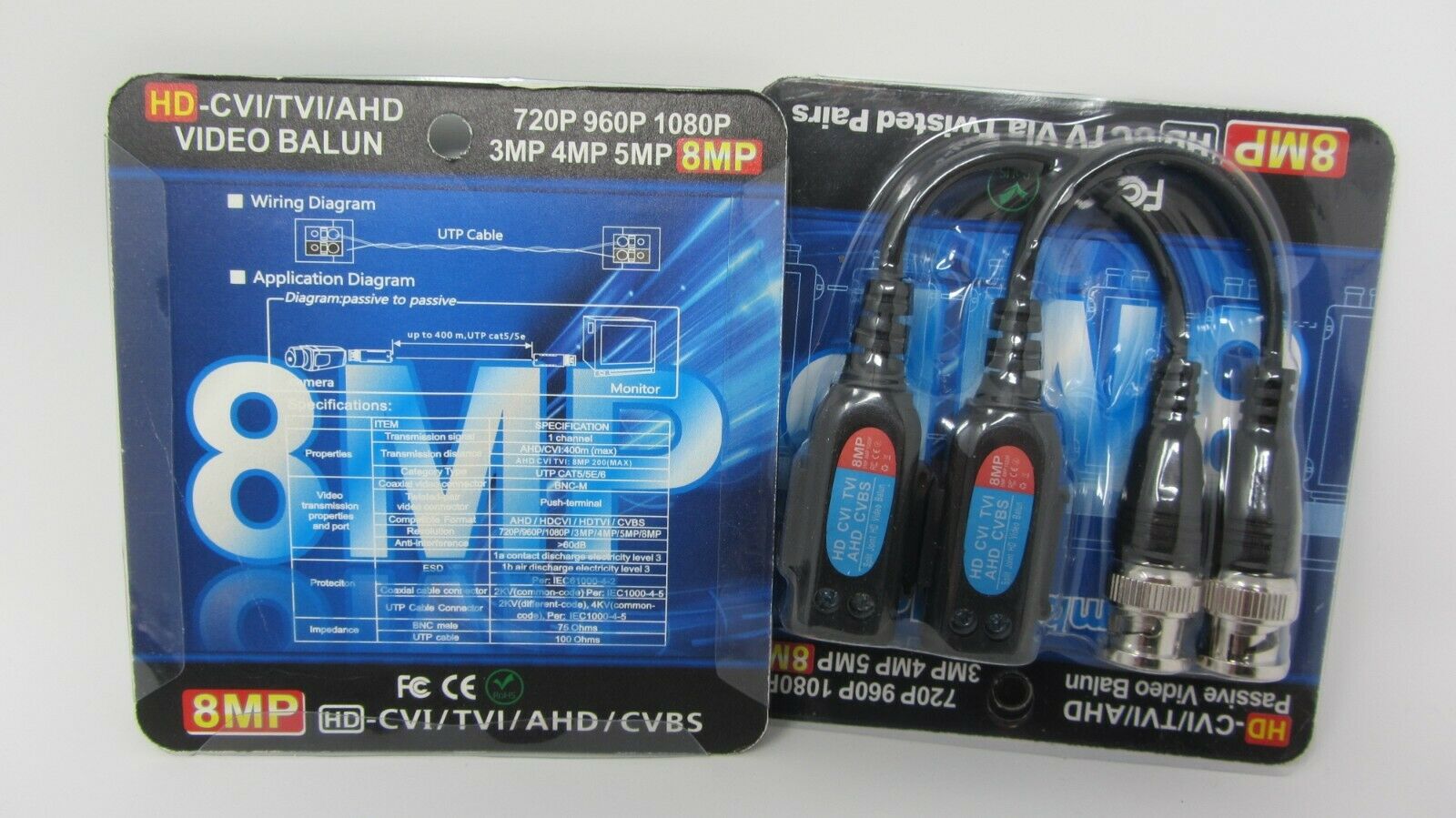 CCTV HD Video Baluns BNC Cat5/Cat6 Coaxial Cables Extender (image for) CCTV HD Video Baluns BNC Cat5/Cat6 Coaxial Cables Extender