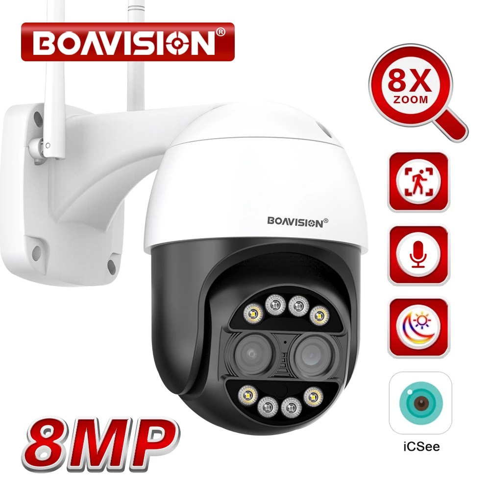 (image for) 8MP 4K Wifi Security Camera Dual Lens 1-8X Zoom Outdoor PTZ IP Night Vision Camera - Click Image to Close