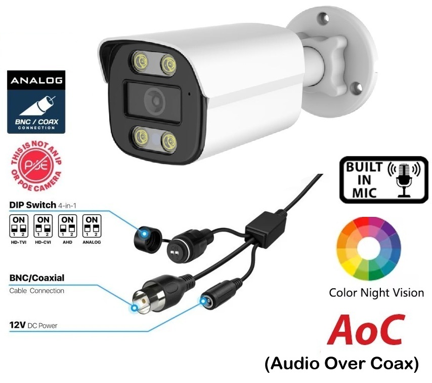 Bullet 2MP/5MP/8MP Video CCTV Security Camera Outdoor Color Night Vision Audio Recording (image for) Bullet 2MP/5MP/8MP Video CCTV Security Camera Outdoor Color Night Vision Audio Recording