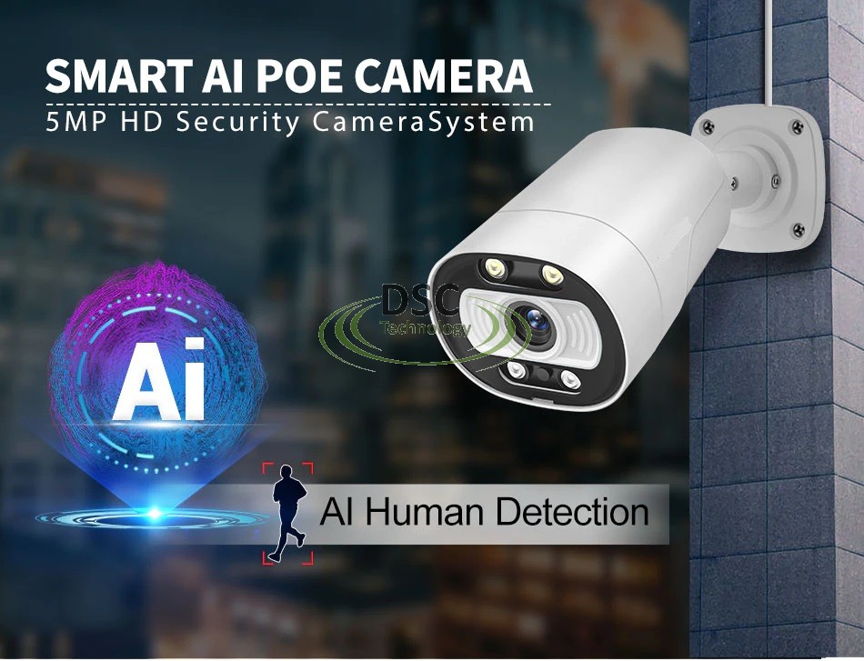 5MP PoE AI Bullet Camera FULL COLOR Night Vision 2.8mm lens Onvif (image for) 5MP PoE AI Bullet Camera FULL COLOR Night Vision 2.8mm lens Onvif