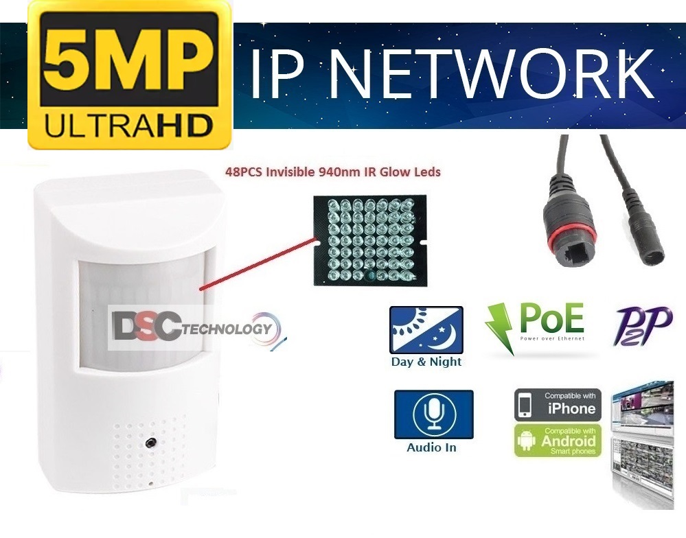 5MP Indoor Onvif Audio Security PIR Style IP IR Camera 12VDC/PoE (image for) 5MP Indoor Onvif Audio Security PIR Style IP IR Camera 12VDC/PoE