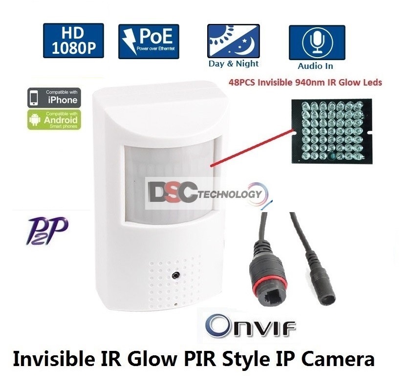 1080P 2MP Indoor Audio Security PIR Style IP IR Camera 12VDC/PoE (image for) 1080P 2MP Indoor Audio Security PIR Style IP IR Camera 12VDC/PoE