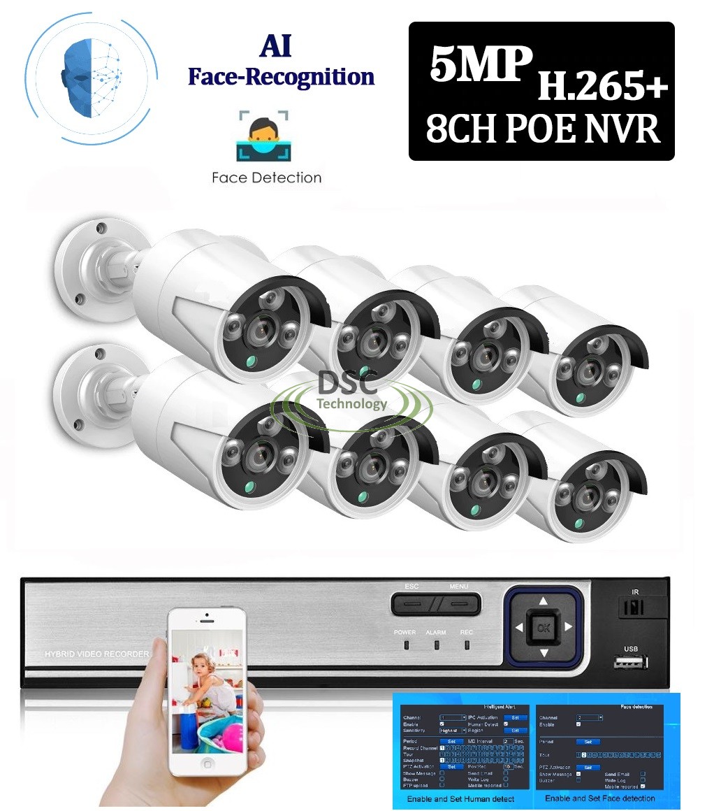 (image for) 5.0MP 8CH Face Detection NVR System 2TB HDD 8x AI 5MP Camera - Click Image to Close