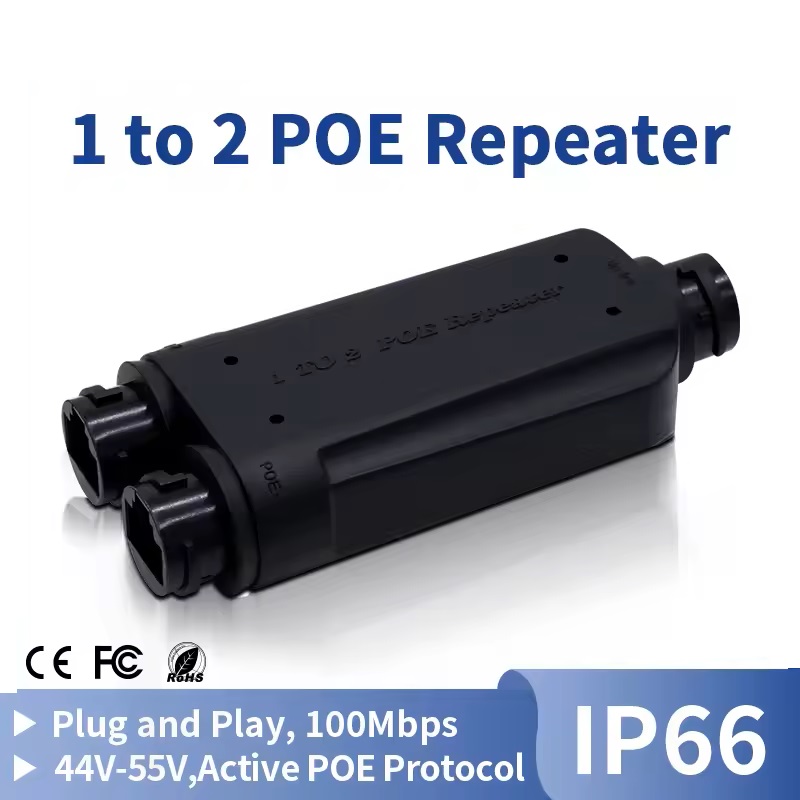2 Port Waterproof POE Repeater IP66 10/100Mbps 1 to 2 PoE Extender (image for) 2 Port Waterproof POE Repeater IP66 10/100Mbps 1 to 2 PoE Extender