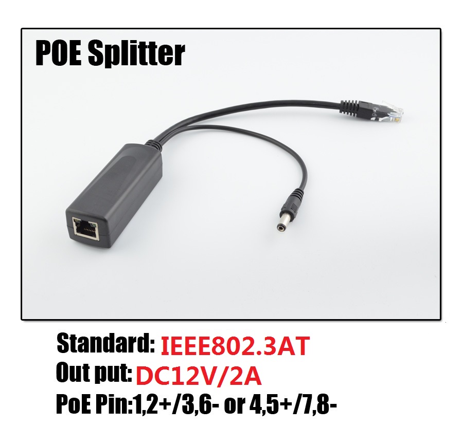 PoE Splitter 48V PoE to 12V 2A DC for Non-PoE IP Camera (image for) PoE Splitter 48V PoE to 12V 2A DC for Non-PoE IP Camera