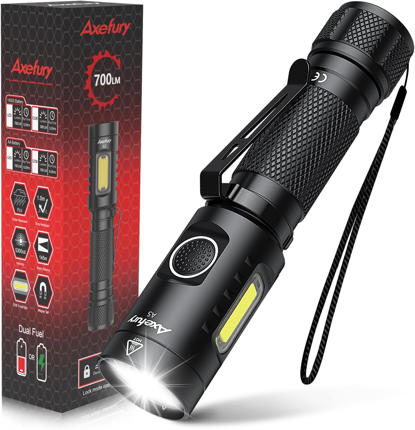 Axefury A5 Magnetic LED Flashlight, Tactical Flashlight,Cob worklight, 6 Modes (image for) Axefury A5 Magnetic LED Flashlight, Tactical Flashlight,Cob worklight, 6 Modes